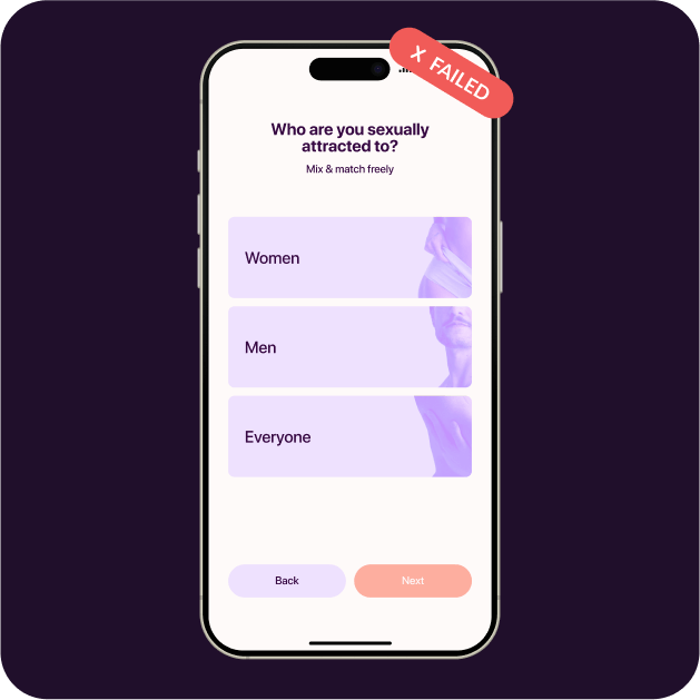 Failed screen — Sexual orientation question: Who are you sexually attracted to?